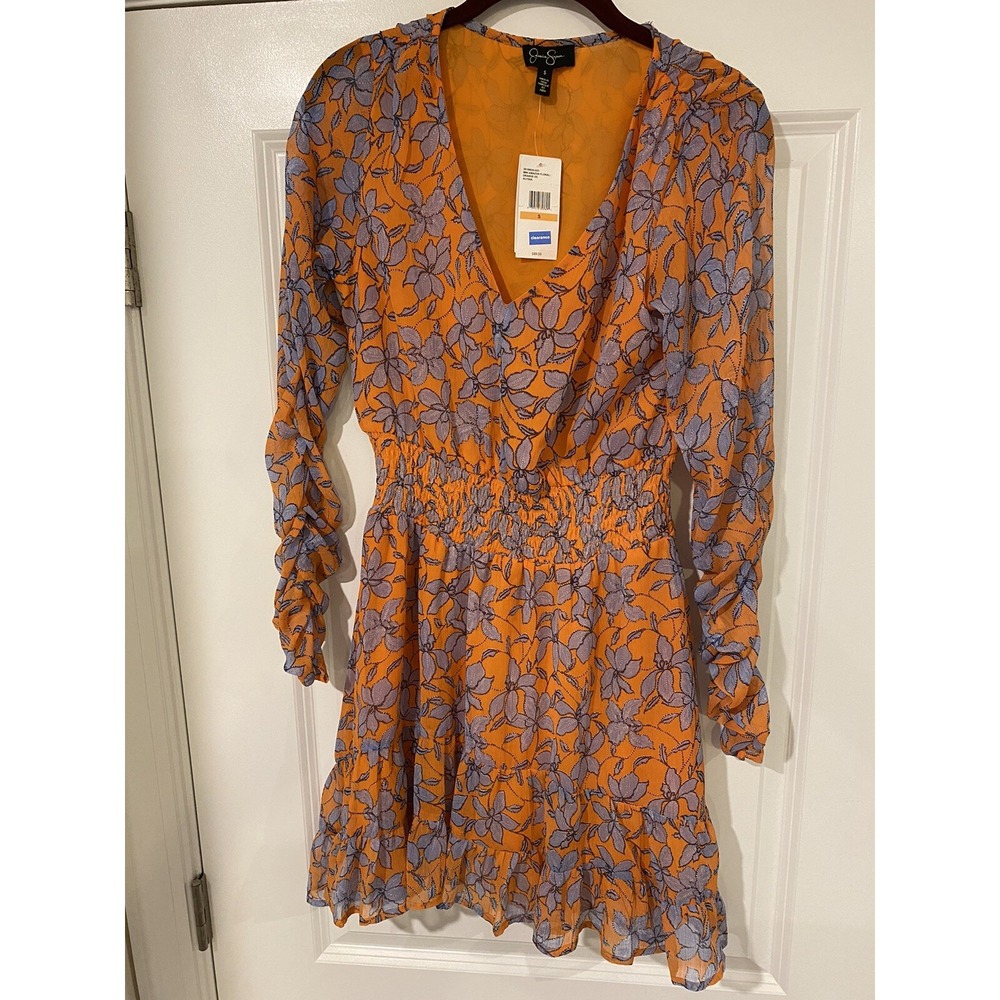 NWT Jessica Simpson Dress Mini Amazon Orange Lavender Floral Small $89.50 S